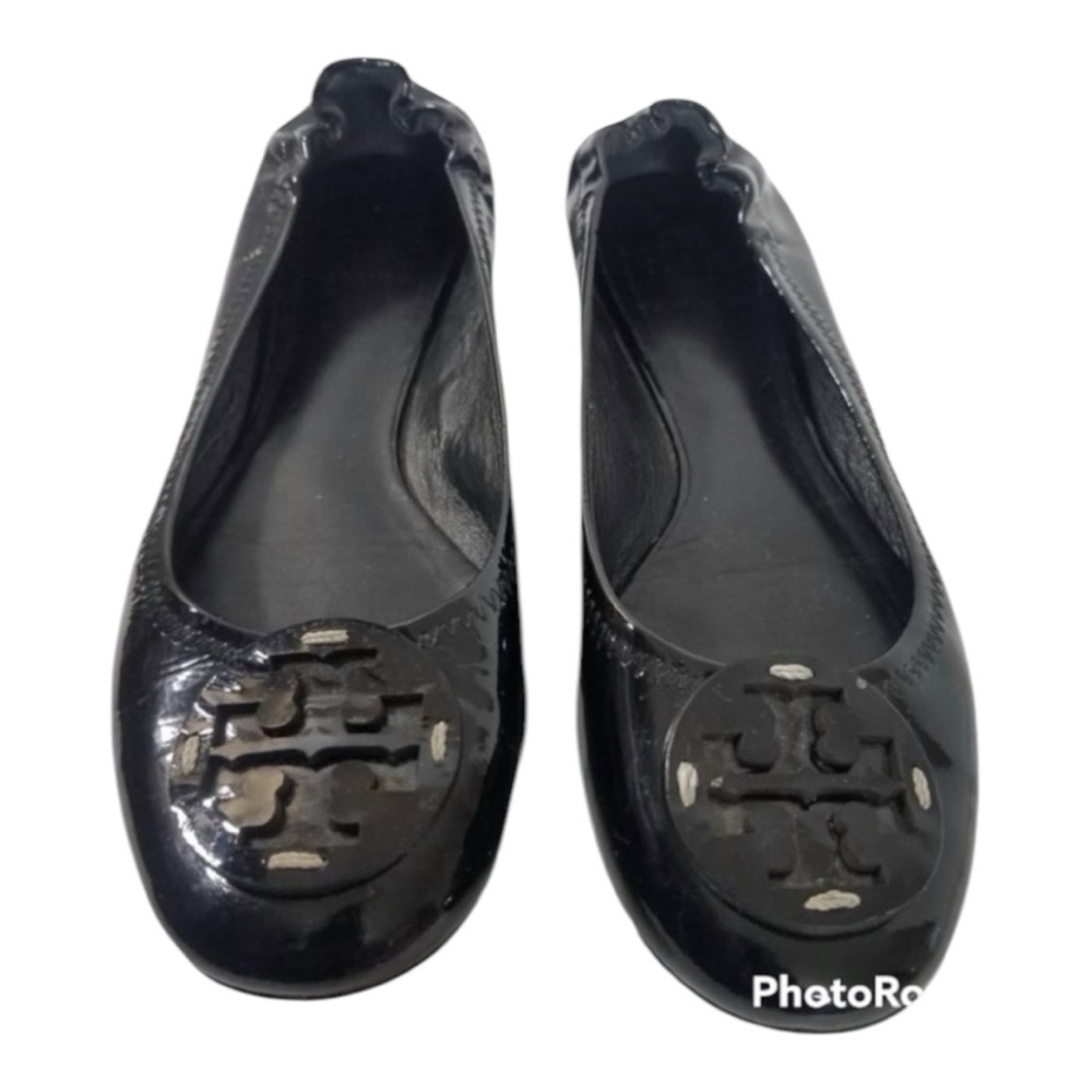 Tory Burch Black Patent Leather Reva Ballerina Flats Size 7